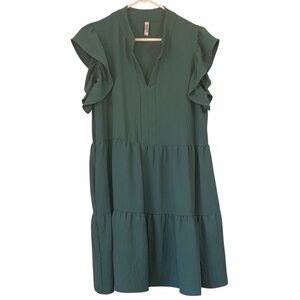 2 Hearts Teal Ruffle Sleeve Mini Dress